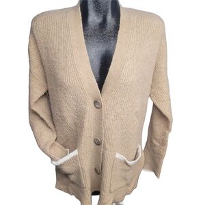 Max Studio Cozy Tan Merino Wool Blend Cottagecore Cardigan Sweater L